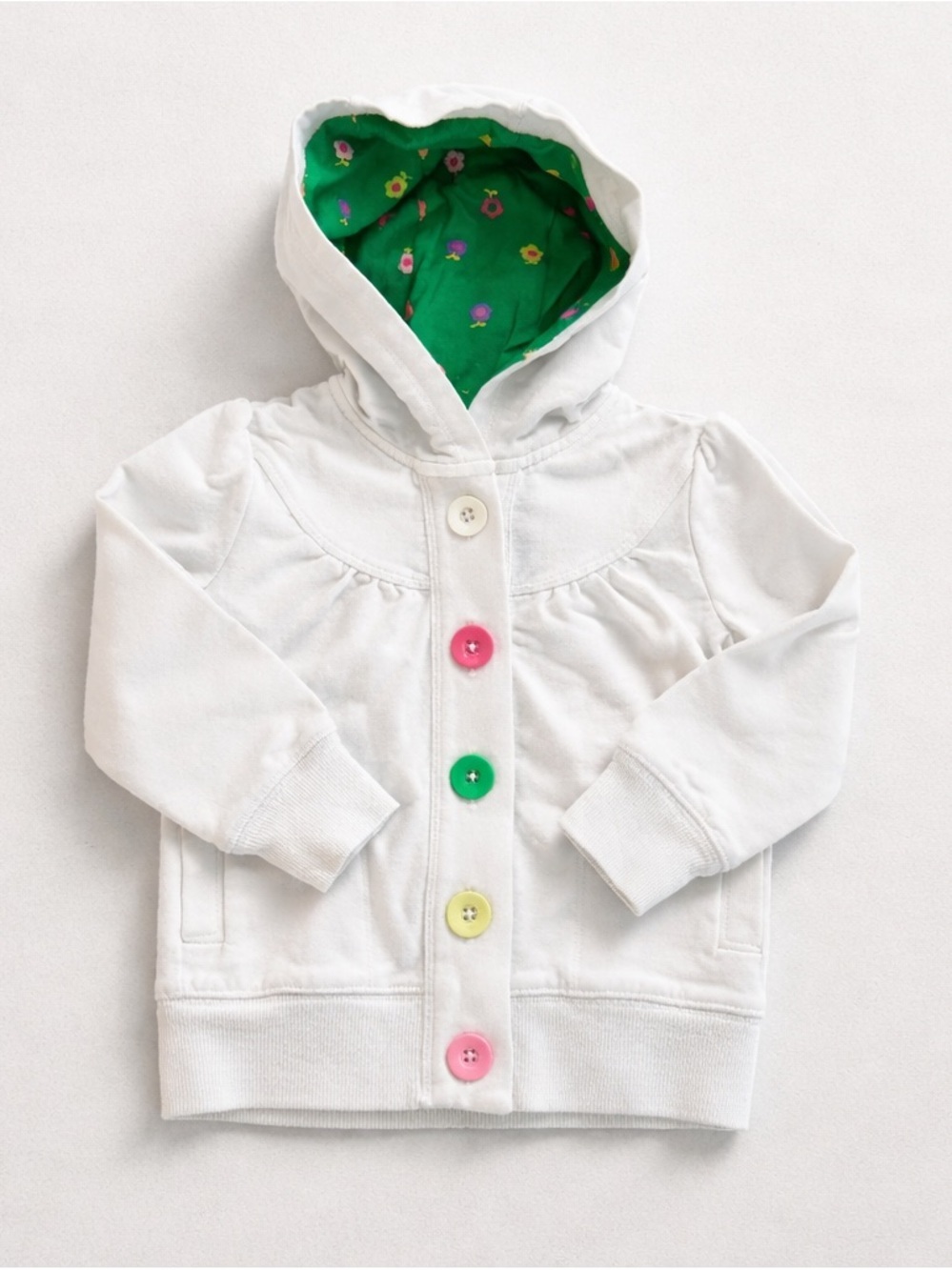 Joe Fresh y2k 2T Kids Sweatshirt with Colorful Buttons and Green Lined Hood